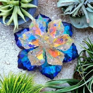 Beautiful blue AB Crystal Rhinestone Sparkling Flower Stunning Large Brooch Pin